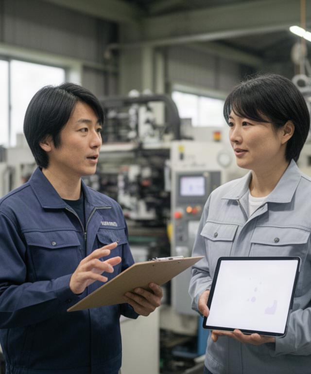 明石市周辺の製造工場で、担当者と業務データの見方を確認するAIコンサルタント